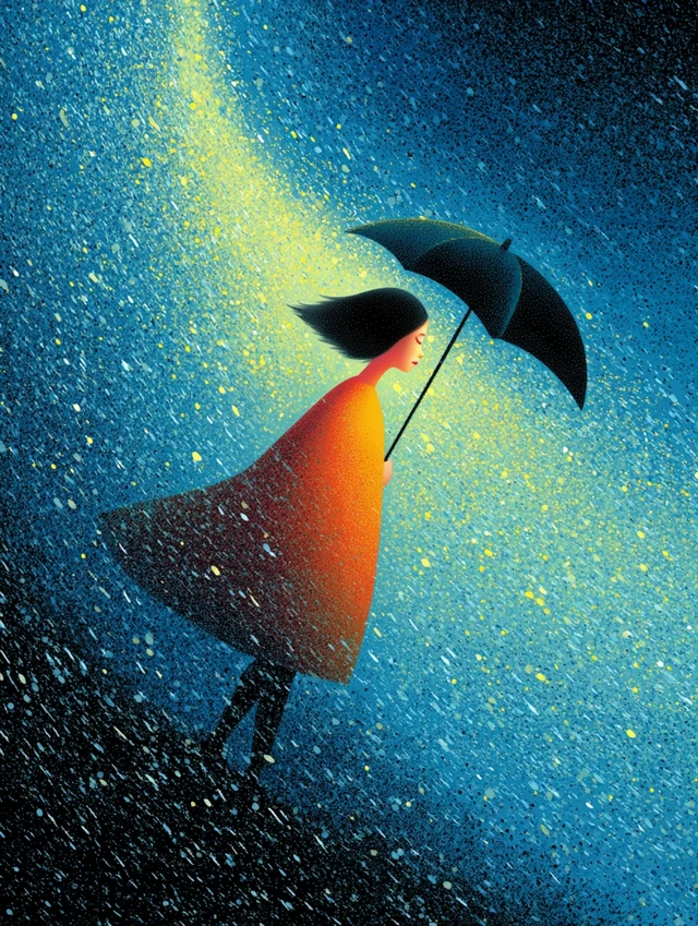 Resilient Girl in Storm Minimalistic Illustration