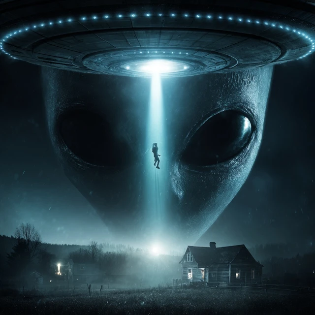 Alien Abduction Nighttime Scene