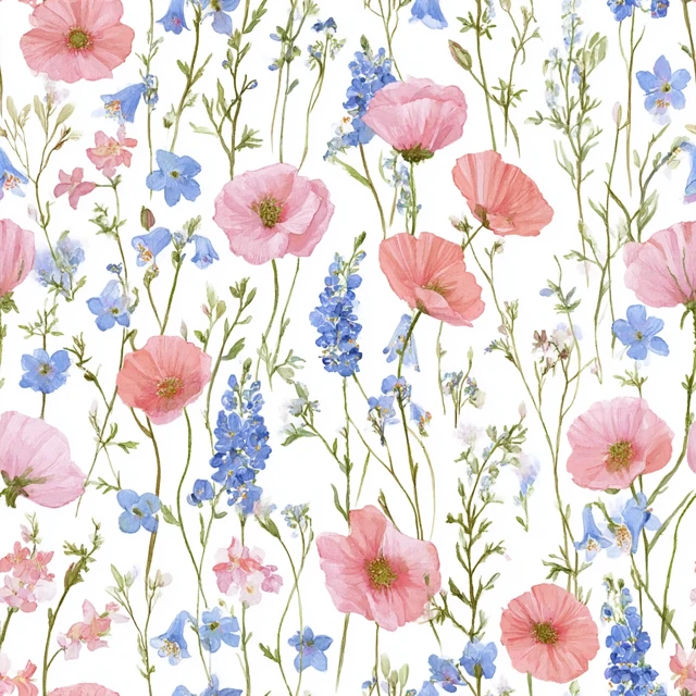 Watercolor Wildflower Pattern Beatrix Potter Style