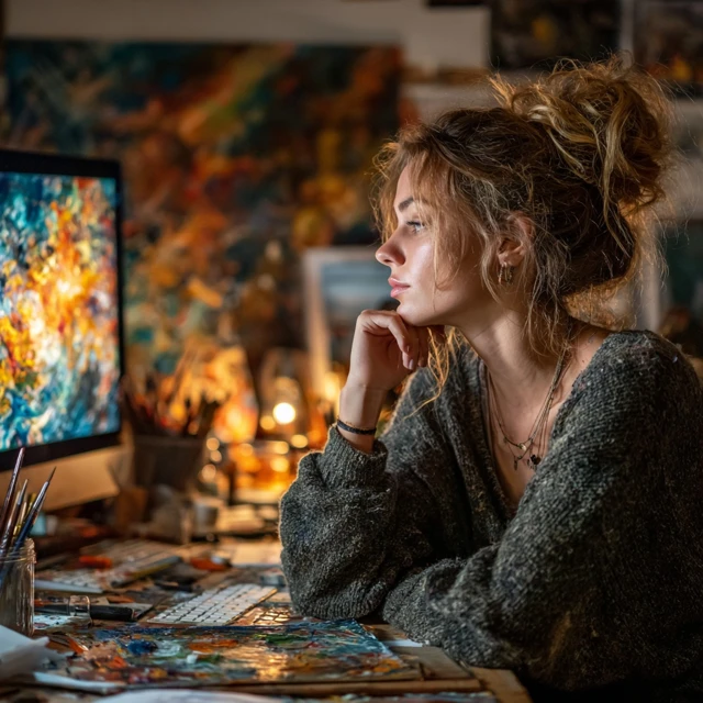 College Student Studying AI Painting at Home