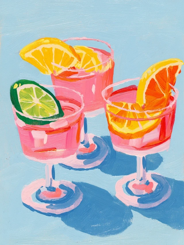 Pink Cocktails Painting - Gouache Art by Maira Kalman