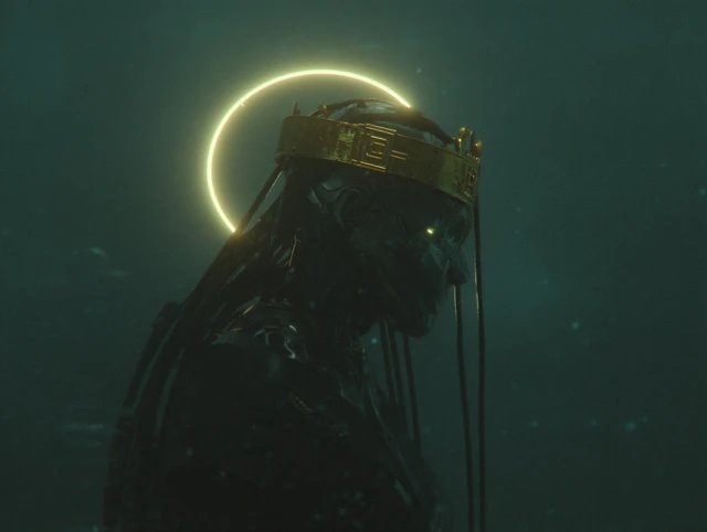 Cyberpunk Android King Surreal Digital Art