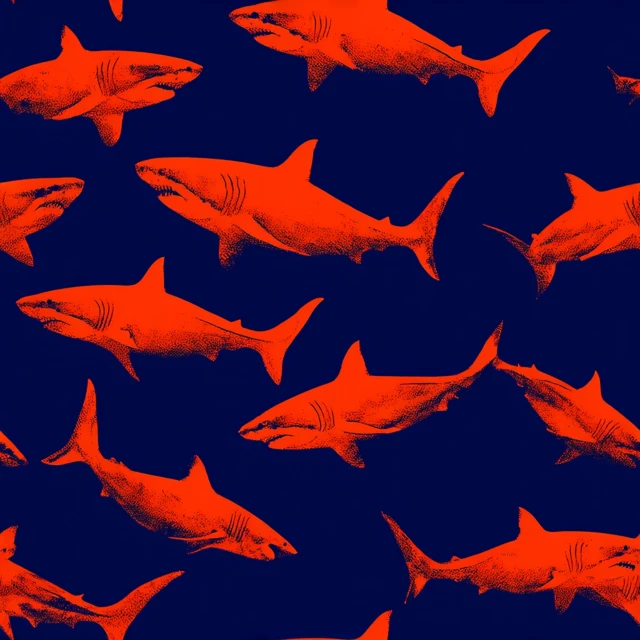 Orange Sharks on Navy Blue Background Pattern