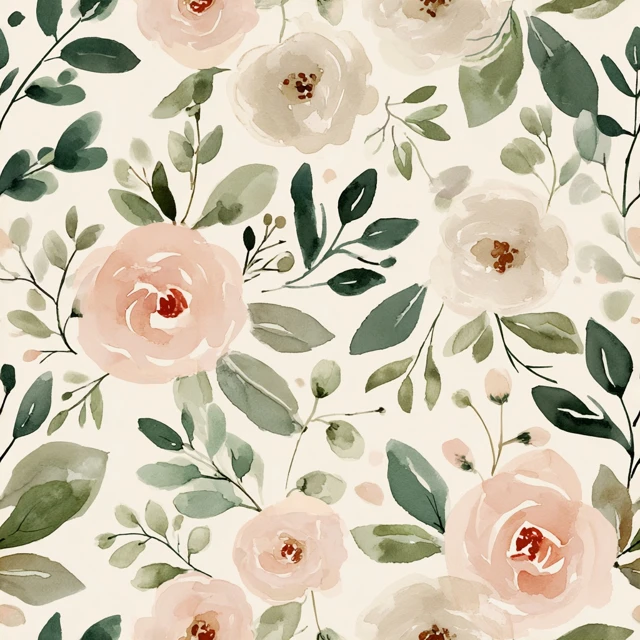 Watercolor Floral Pattern Blush Pink and Green