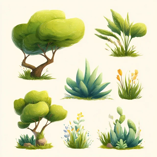 Cartoon Savanna Plants for Decoration