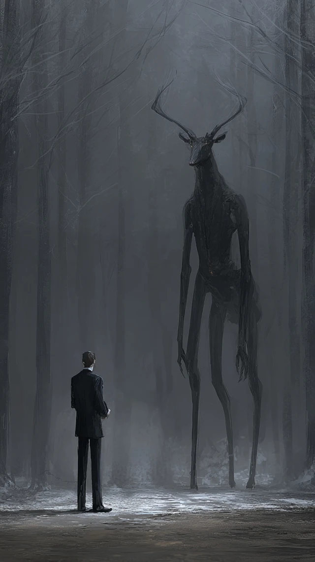 Slenderman Megafauna Creature in a Dark Forest