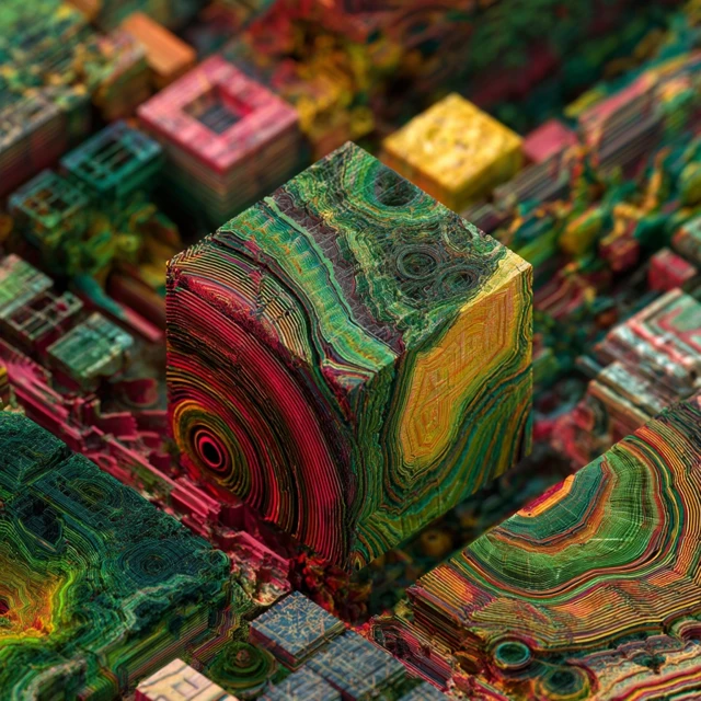 Abstract Fractal Cubes Digital Art Aerial View