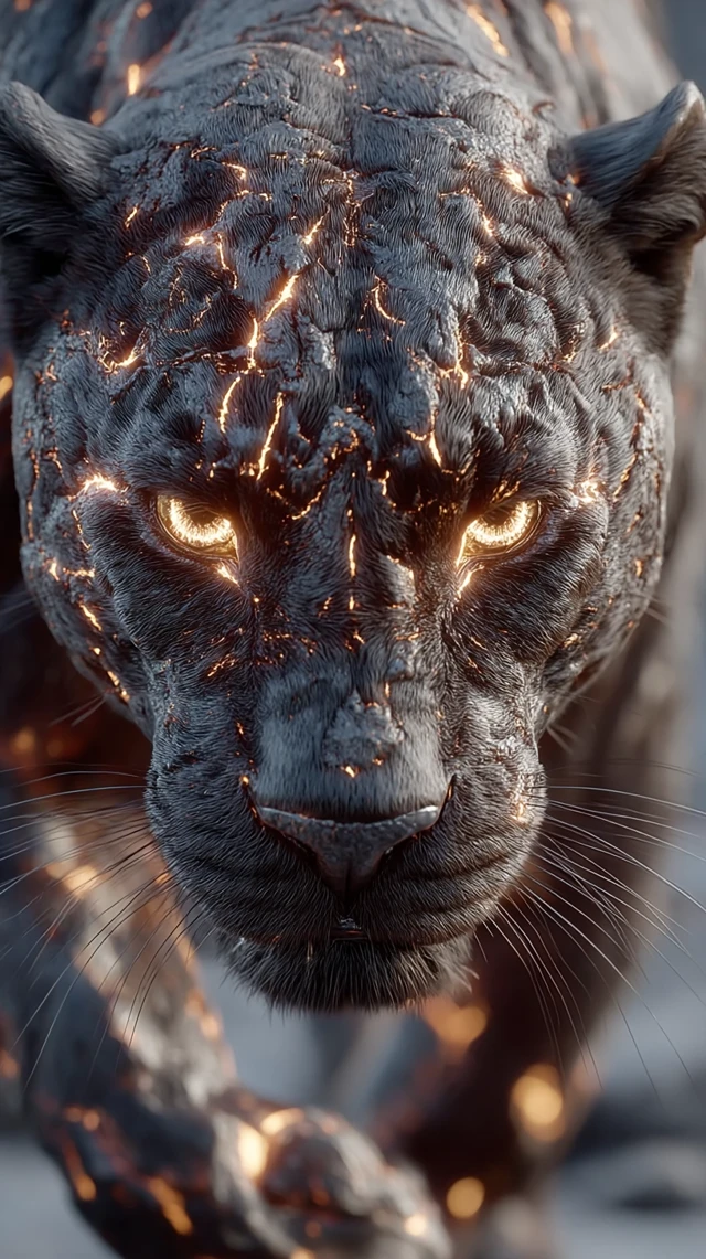 Fiery Black Panther Magma Ember Creature 4K