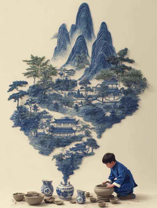 Surreal Chinese Porcelain Landscape Painting