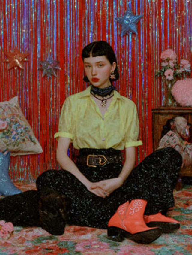 Gothic Cowgirl Dreamlike Portrait with Rainbow Light