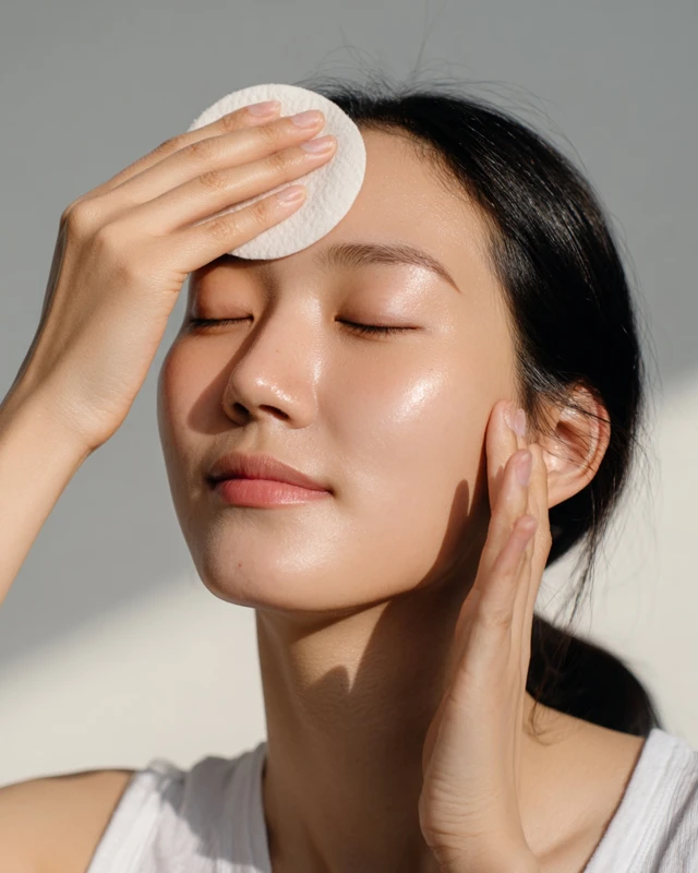 Korean Woman Wiping Face Skincare Routine