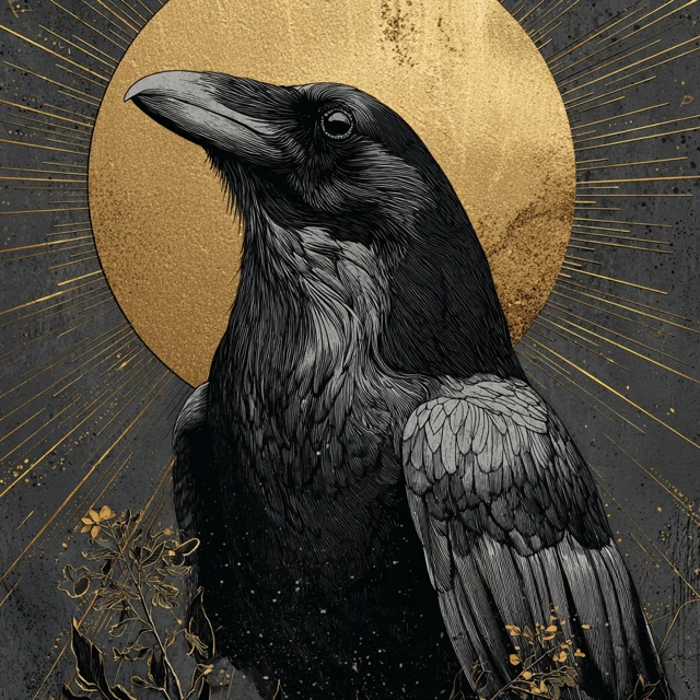 Crow and Golden Moon Illustration