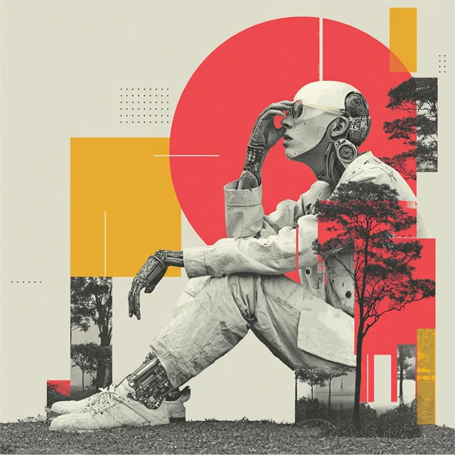 Human Robot Hybrid Discovering Reality Illustration