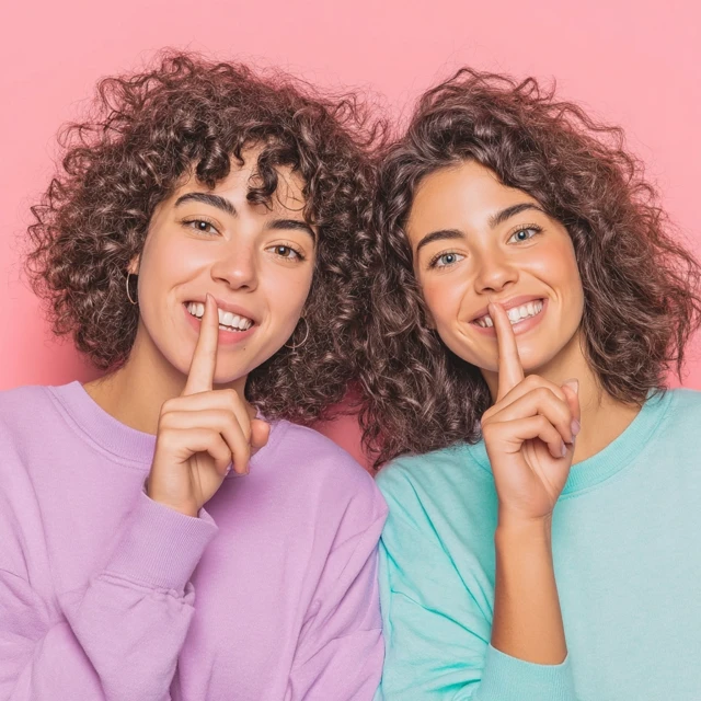 Two Latina Women Shushing Secret Smiling Photography