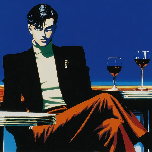 Anime Villain at Cafe Stylish Noir Illustration