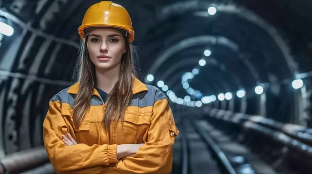 Female Engineer in Subway Tunnel