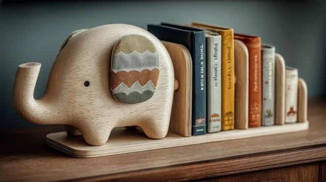 Elephant Bookshelf for Kids Wooden Study Desk Decor