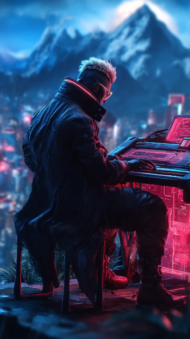 Cyberpunk Composer on Mountain Top
