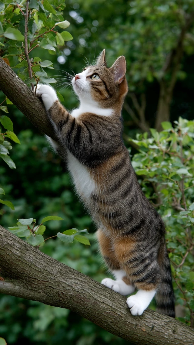 Cat Climbing Tree Branch