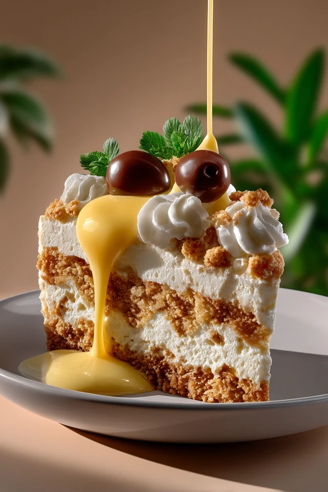Vanilla Cake Slice with Condensed Milk and Blackberries