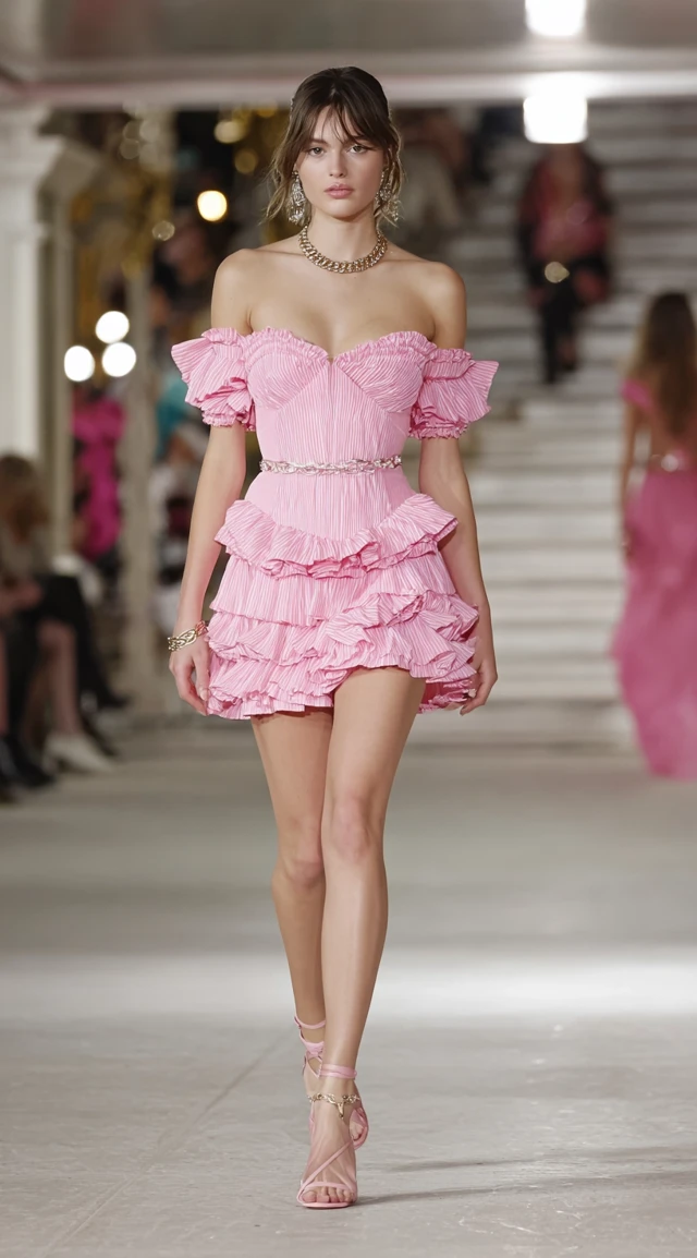Paris Fashion Week Runway Model in Pink Dress