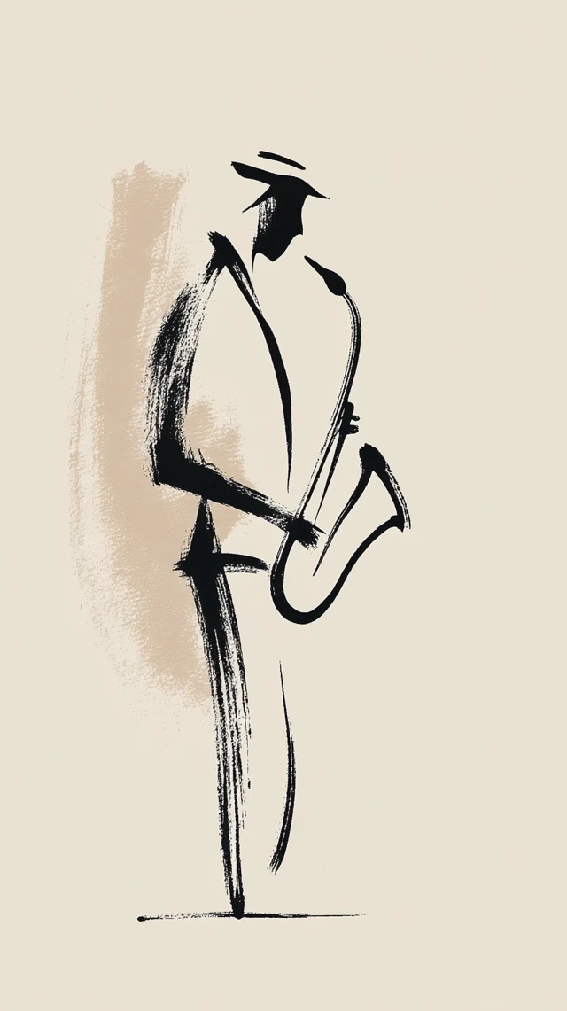 Minimalist Saxophone Player in Paris Silhouette Drawing