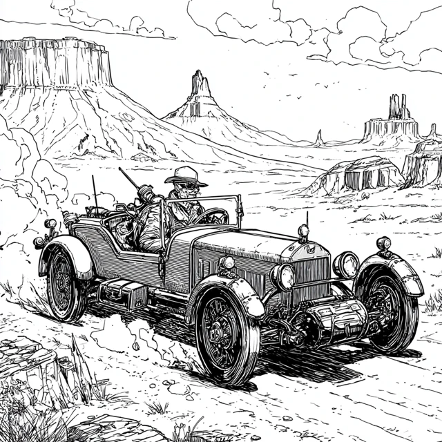 Shadow Pilot Driving Wasteland SciFi Tractor Coloring Page