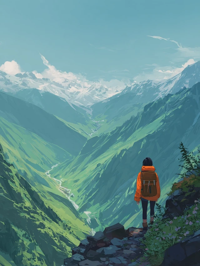 Hiker in Nature Mountain View Artwork