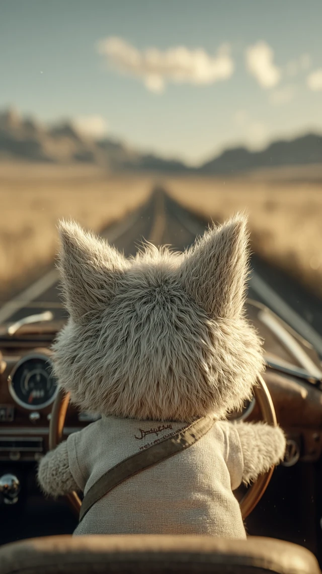 Cute Cat Driving Car Photorealistic Scene