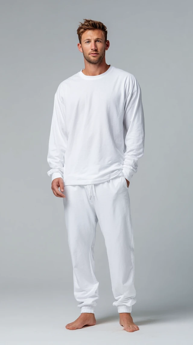 Mens White Tracksuit - Comfortable Cotton Loungewear