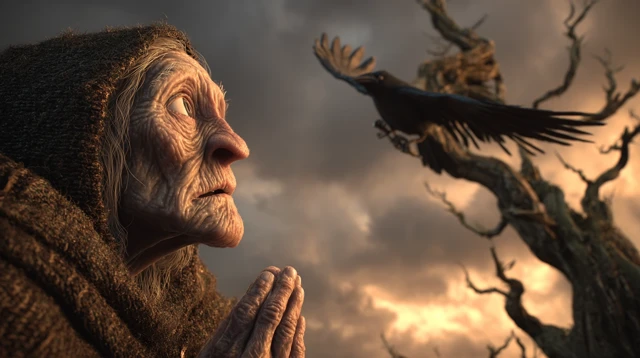 Irish Witch and Raven 3D Animation Ancient Ireland Scene