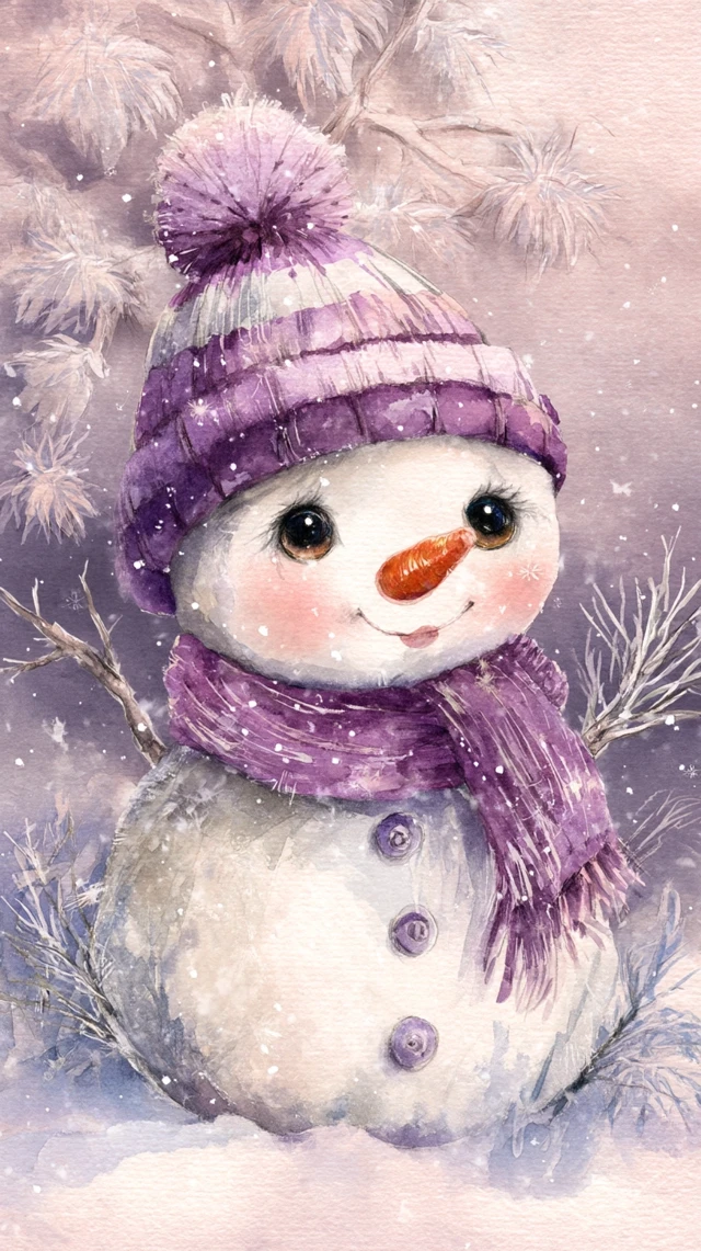 Watercolor Snowman in Winter Wonderland