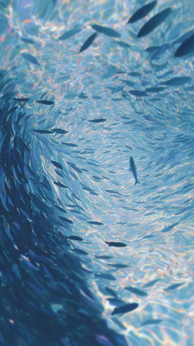 Ocean Swirl of Fish Dreamy Underwater Art