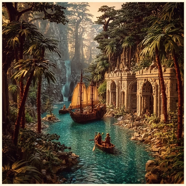 Galleon Sailing To Sunken Temples  Jungle Adventure