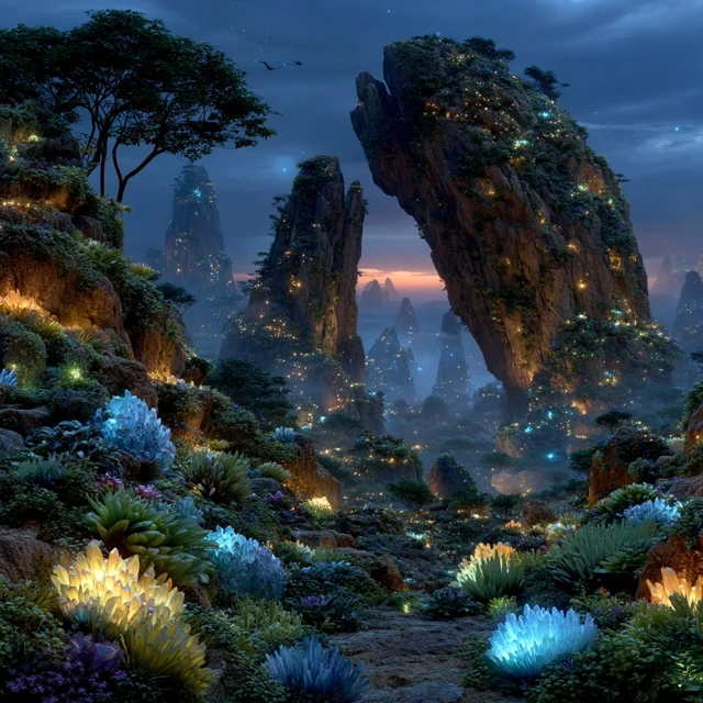 Fantasy Twilight Landscape Crystal Valley