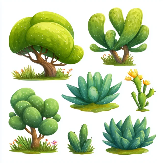 Cartoon Savanna Plants for Decoration