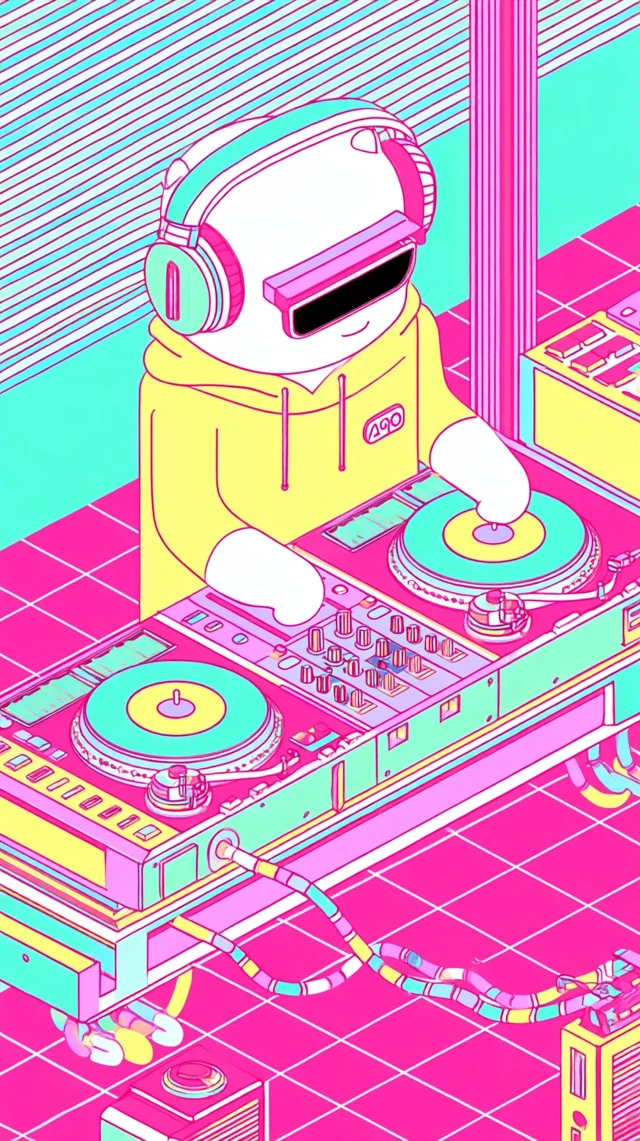 Rabbit DJ Illustration: Retro Futuristic Music