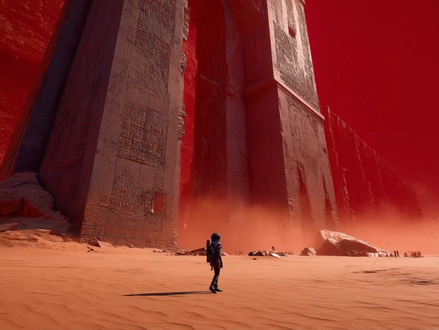 Mars Astronaut Exploring Ancient Monument