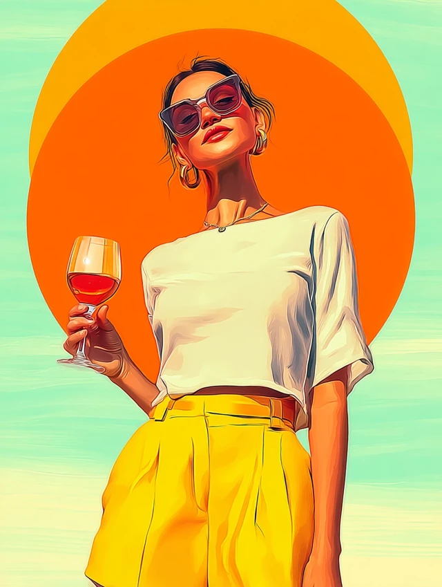 Elegant Woman with Wine Sunglasses Poster Illustration