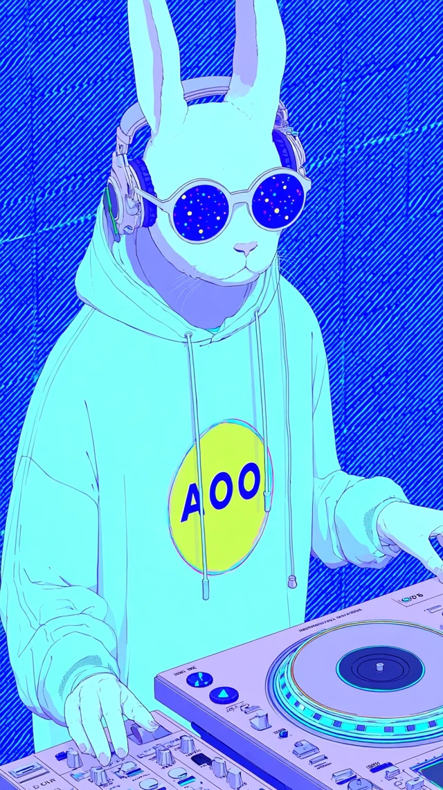 Rabbit DJ Illustration: Retro Futuristic Music