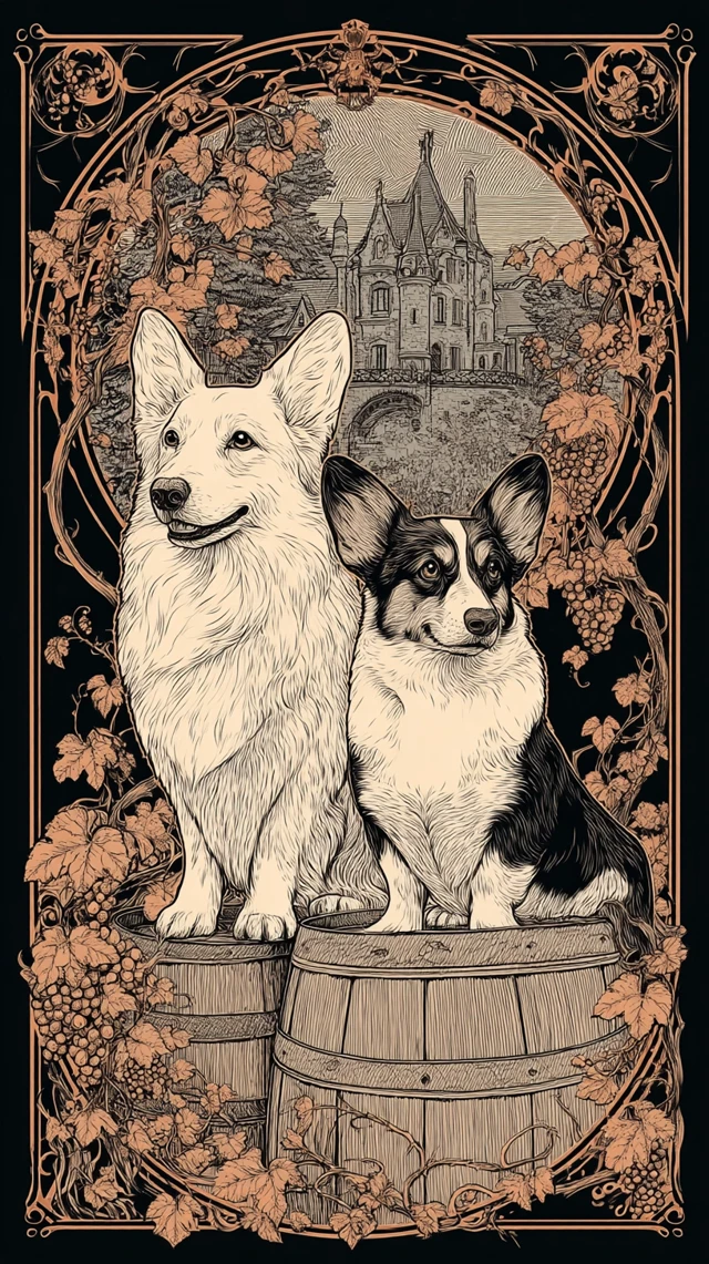 Dog Wine Label Art Nouveau Style