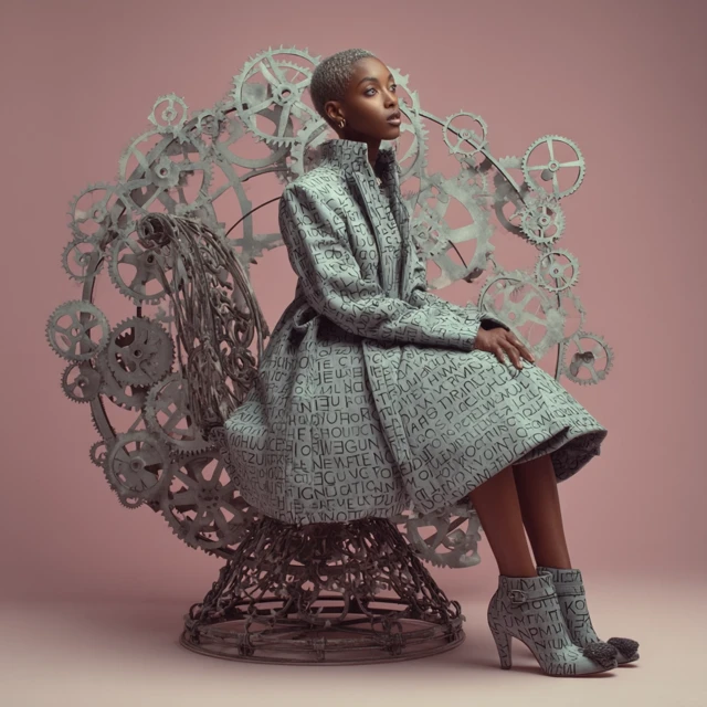 Black Woman in Coat Dress on Pastel Carousel