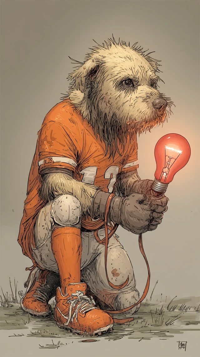 Dog Athlete Holding Light Bulb Art Illustration
