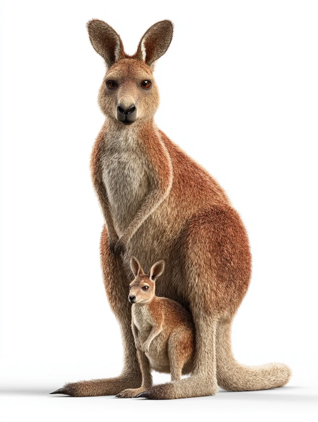 3D Realistic Kangaroo Mother and Baby Isolated