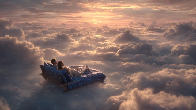 Couple in the Clouds Dreamy Romantic Scene