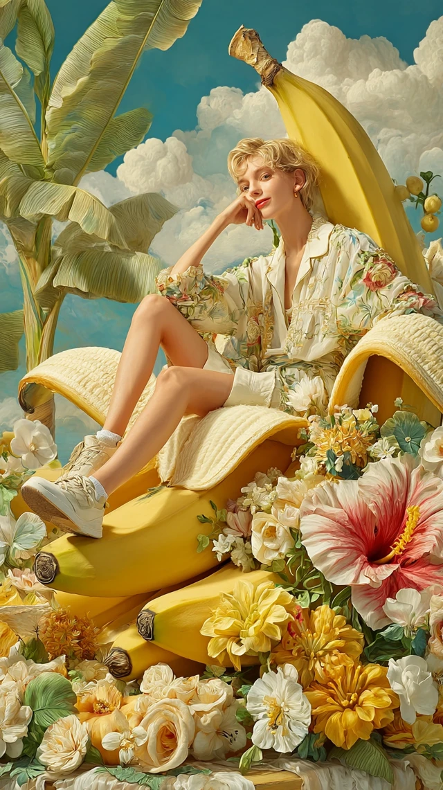 Beautiful Girl on a Banana Masterpiece