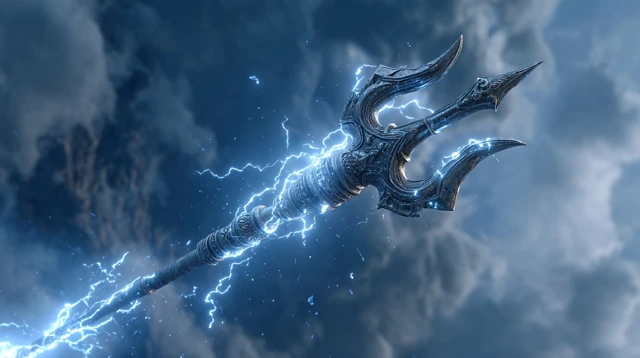 Glowing Trident Electric Energy Epic Mythology