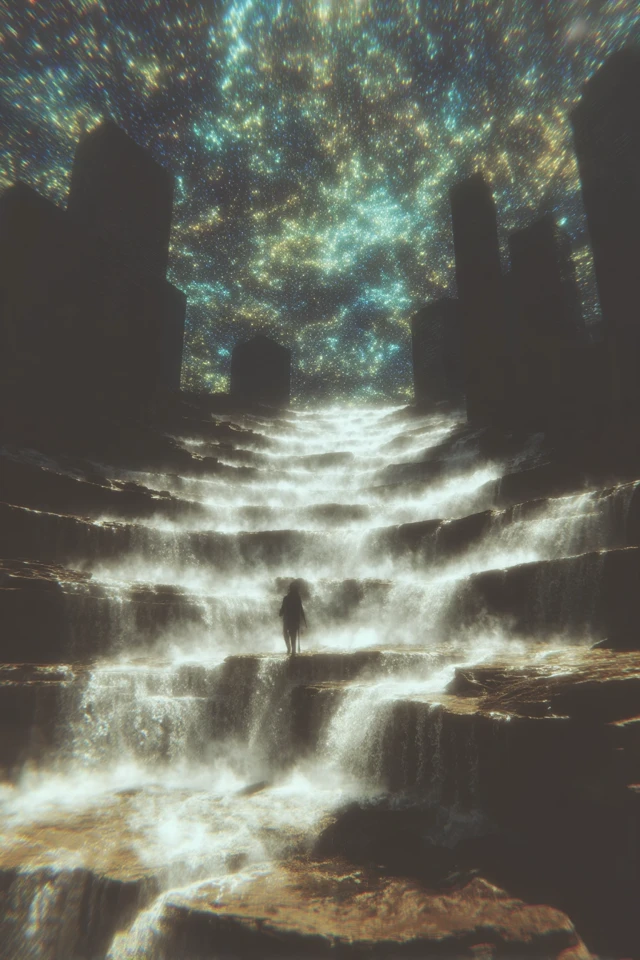 Surreal Scene with Chair and Stairs in Nature