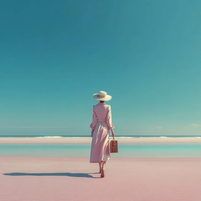 Girl on Beach Vacation Vogue Style Pastel Photo