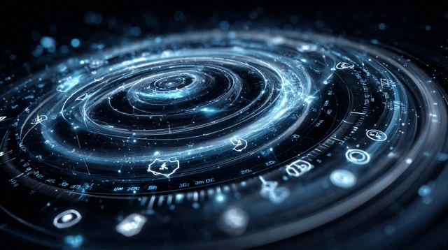 Abstract Tech Interface: Holographic Time Visualization